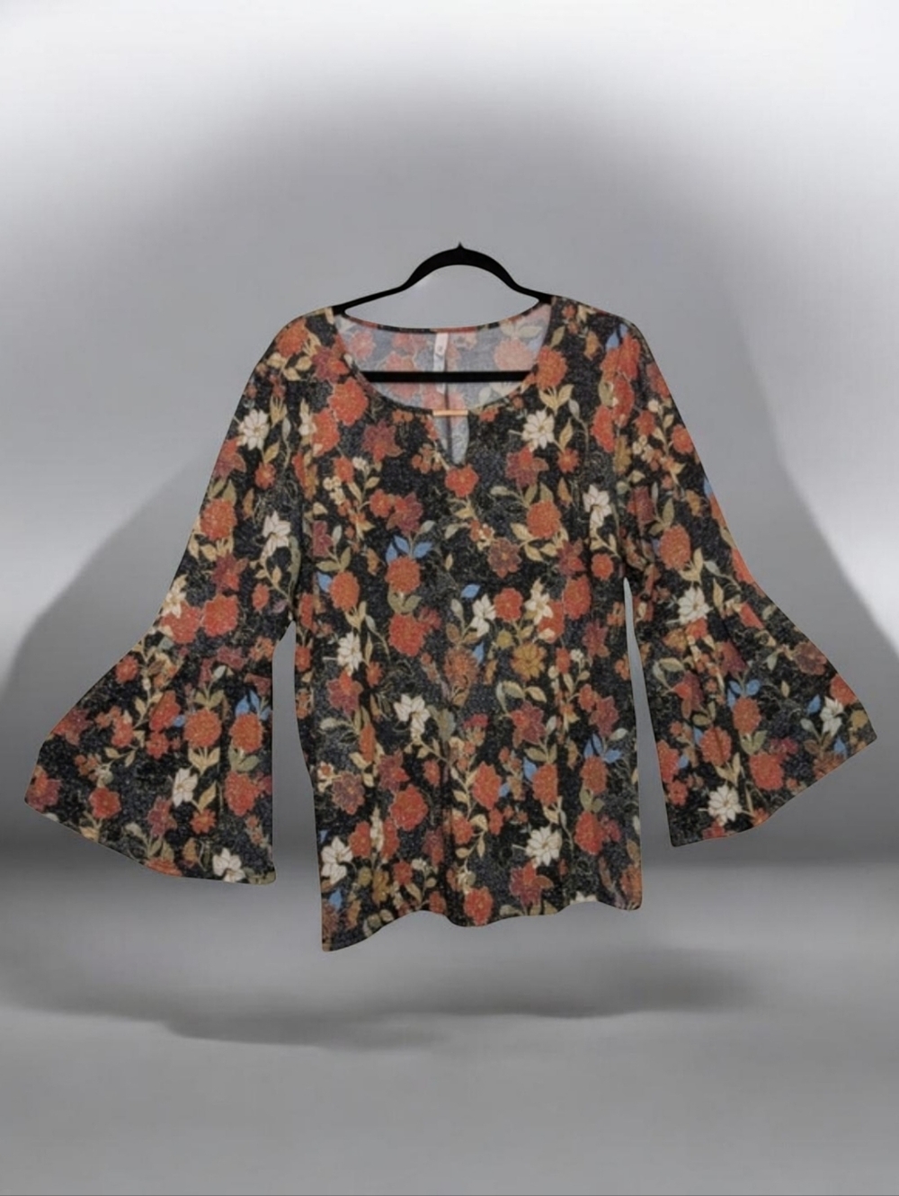 NY Collection 2X Women's Floral Bell Sleeve Blouse NWT